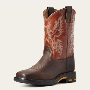 Ariat Kids/Youth Workhog Wide Square Toe Brown and Orange Western Boots
